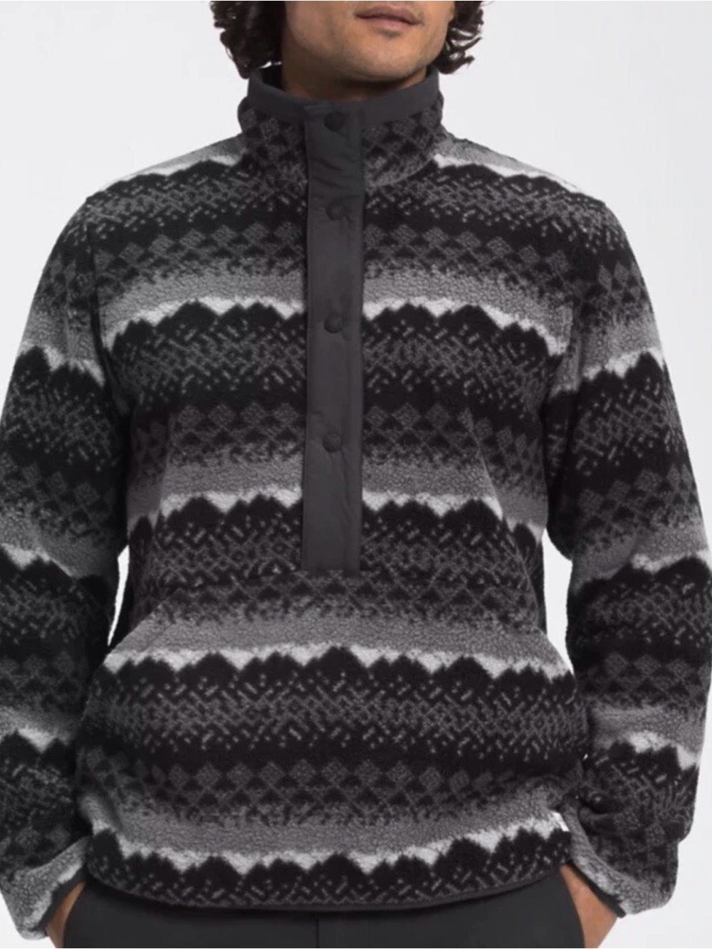 The North Face Printed Landscape Snap Fleece Pullover Sweater Knit Black M